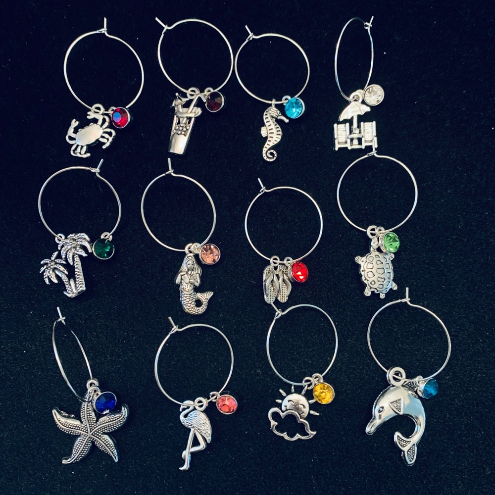 Beach Sea Animals Wine Glass Charm tags set of 12